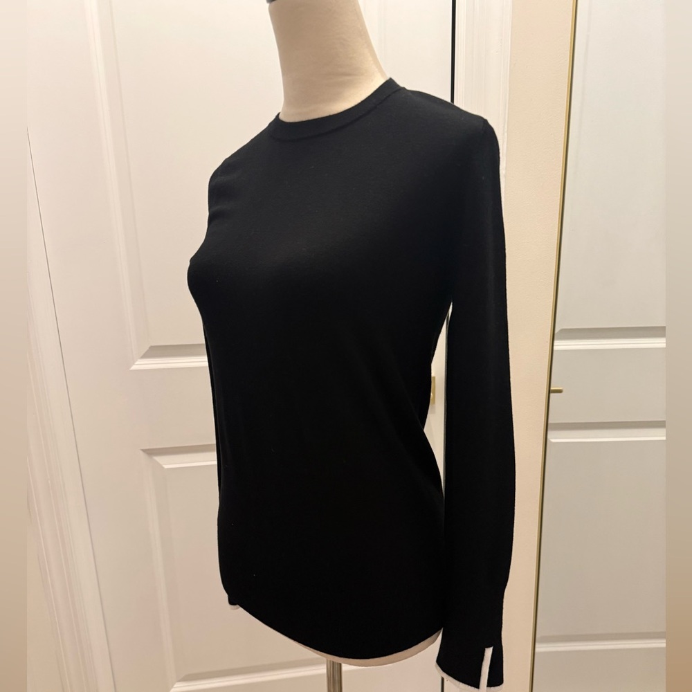 ZARA BLACK KNIT LONG SLEEVE SWEATER WHITE TRIM SLEEVES LARGE NWT - Picture 8 of 11